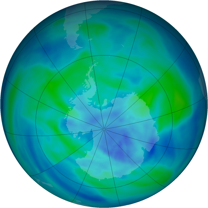 Antarctic ozone map for 21 March 2005